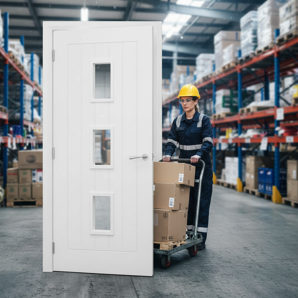 Premium Cottage Style Fire Door with Clear Fire Rated Glass - Heavy Duty Solid Core Construction and Customizable Sizes