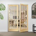 Internal Clear Pine Unfinished Pair Door with 15 Clear Glass Panels for Custom Finishing and Maximum Light Flow