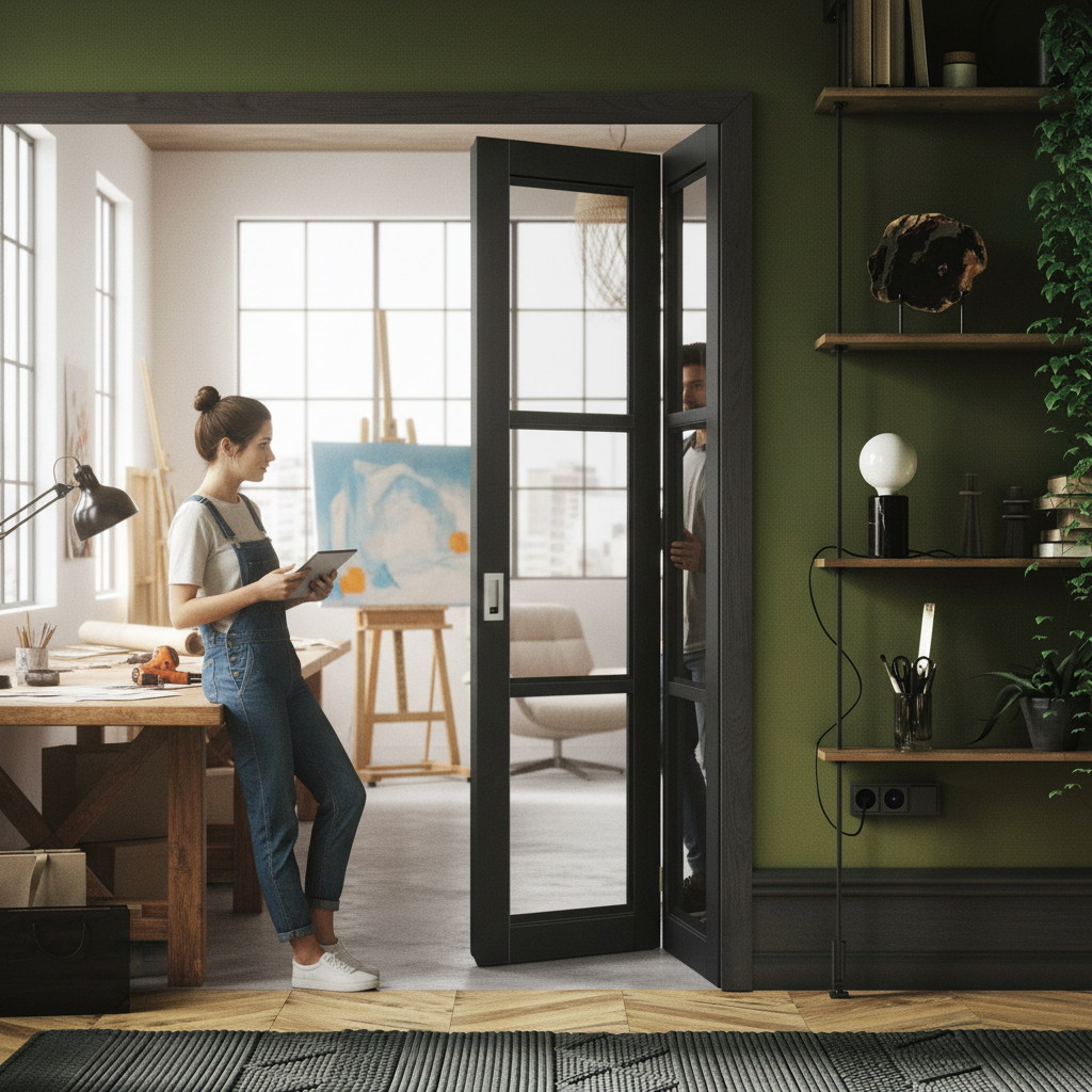 Premium Industrial Studio 3 Light Clear Glass Bi-fold Door with Jet Black Frame for Modern Interiors - Image 2