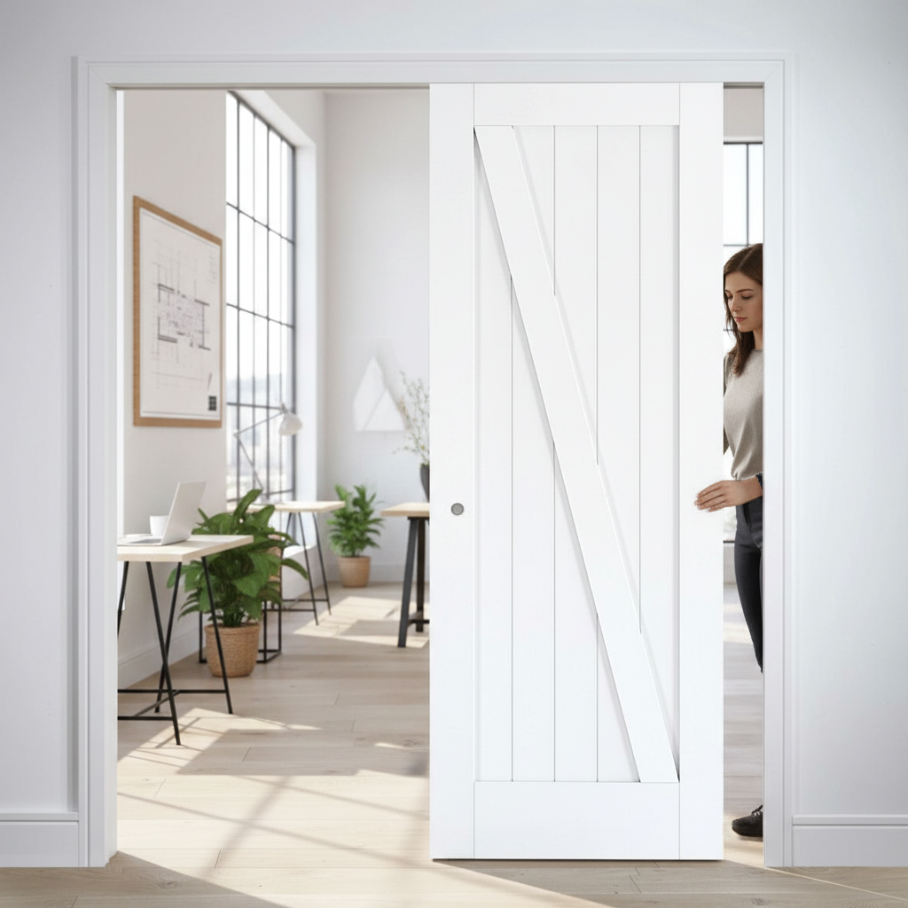Premium Heavy Duty Telescopic Pocket Door System - White Finish with Comprehensive Wooden Jamb Kit and 15-Year Guarantee