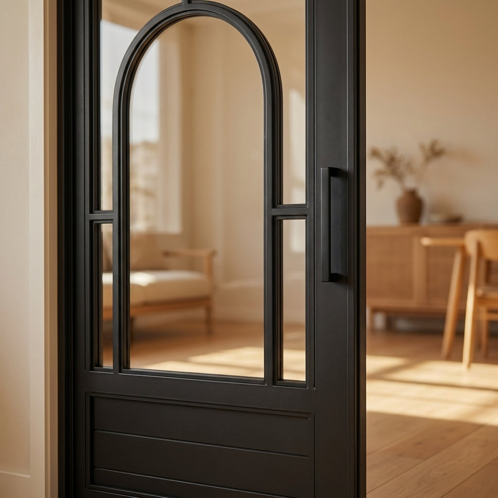 Internal 6 Light Arch Studio Door, Fully Finished, Jet Black, Softwood Core - detail view