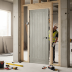 Premium Light Grey Laminate Fire Door with Classic 5 Panel Design and Durable Finish for Enhanced Home Aesthetics