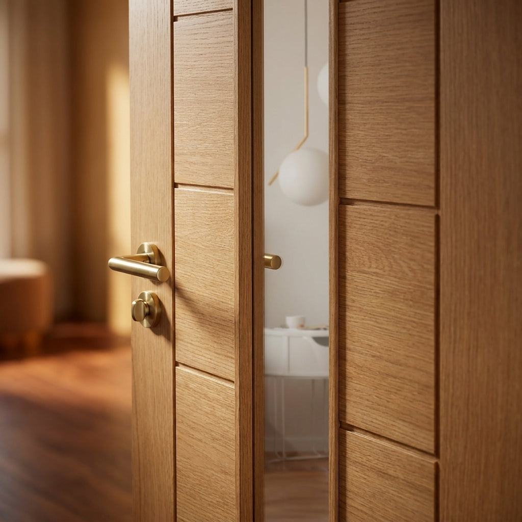 Internal Oak Door Made-to-Measure, Fully Finished with 1 Light Clear Glass - detail view