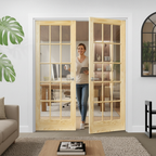 Internal Clear Pine Unfinished Pair Door with 15 Clear Glass Panels for Custom Finishing and Maximum Light Flow - Image 2