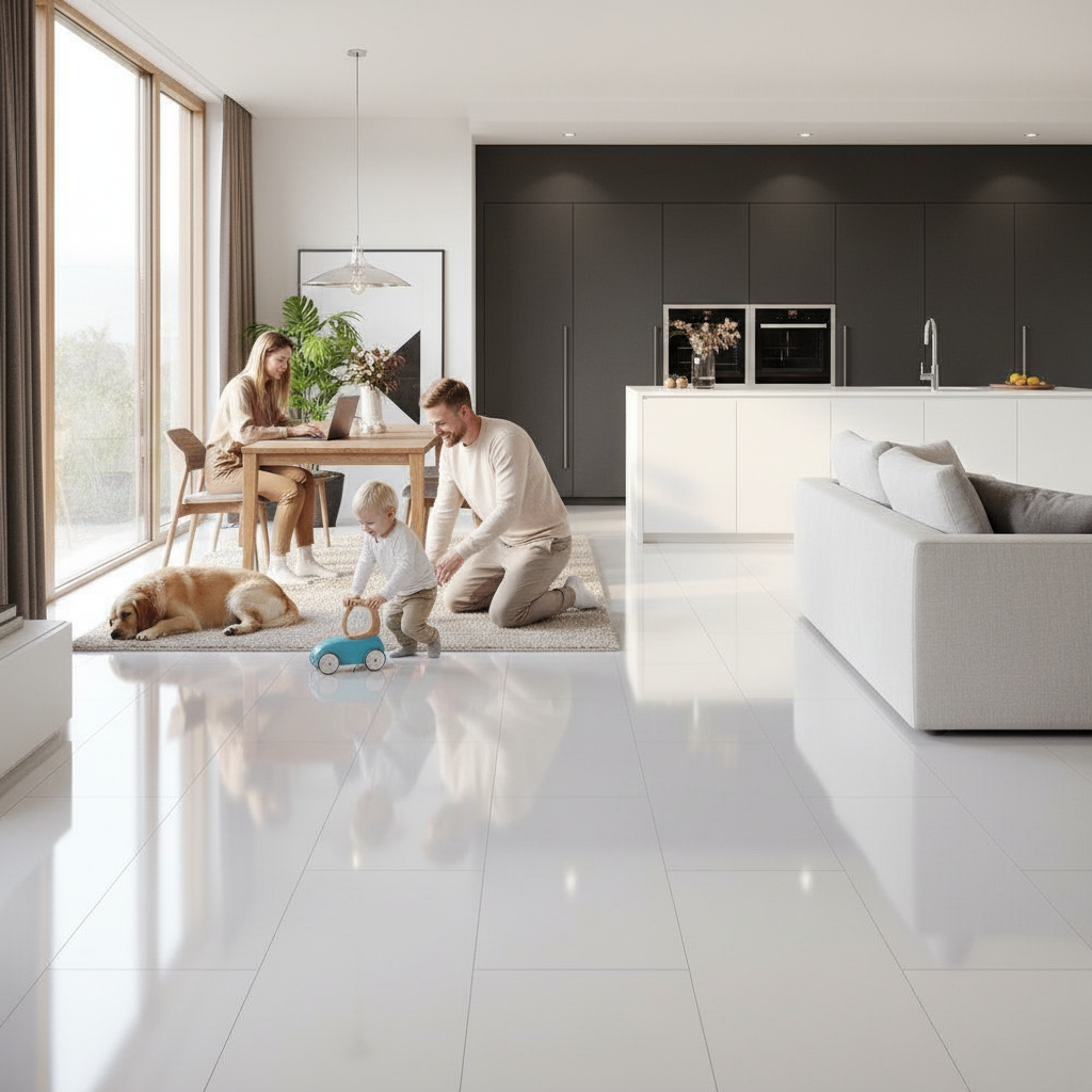 High Gloss Laminate Flooring - 8mm Wide Body Tiles with Water-Resistant Surface for Fast Installation - Image 2