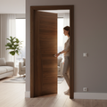Premium Prefinished Walnut Internal Door with Solid Inlay and Curve Design - High-Quality Professional Grade for Industrial and Commercial Applicat...