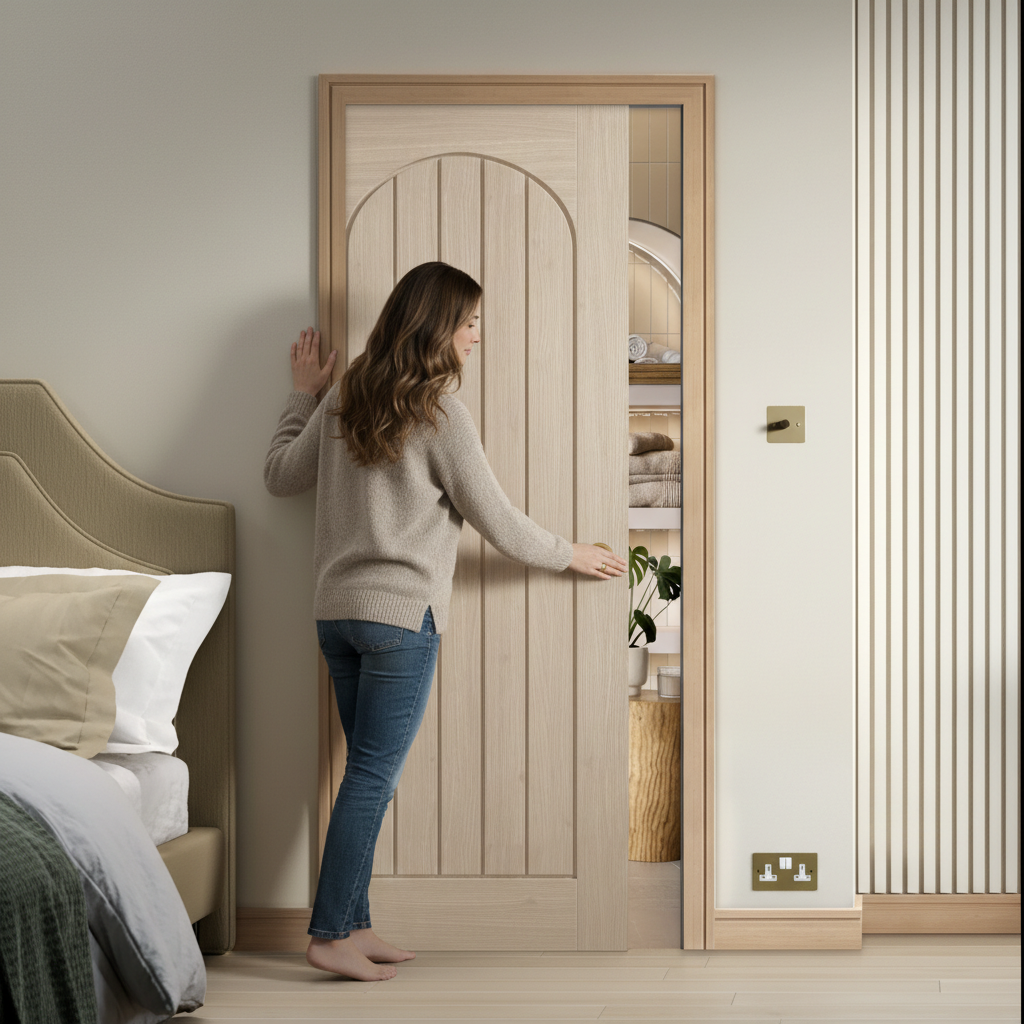 Premium Arched Square Top Pocket Door System with Galvanised Steel Frame and Adjustable Features for Modern Homes