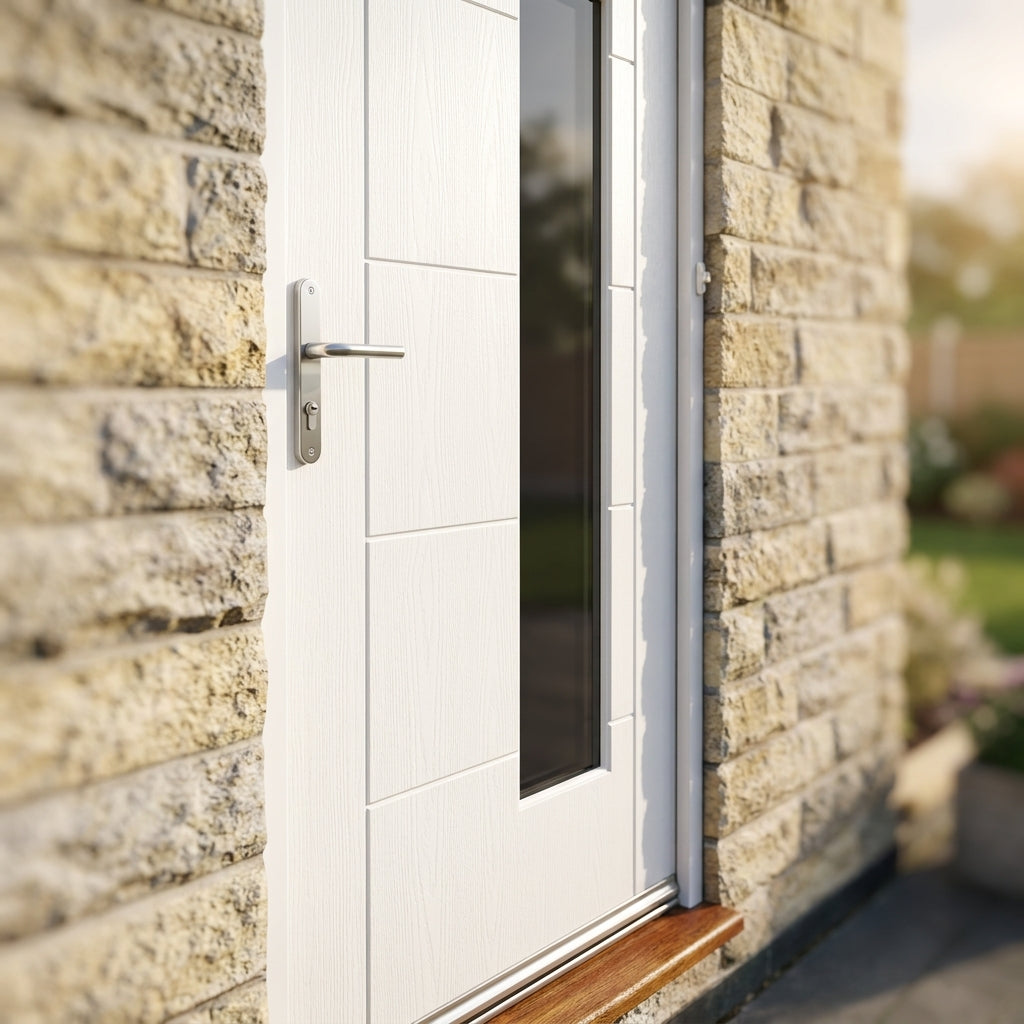 External Composite White Painted Door with 1 Light Obscure Glass - detail view