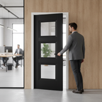 Premium Internal Fully Finished Door with 3 Clear Glass Panels - Jet Black Finish for Modern Interiors