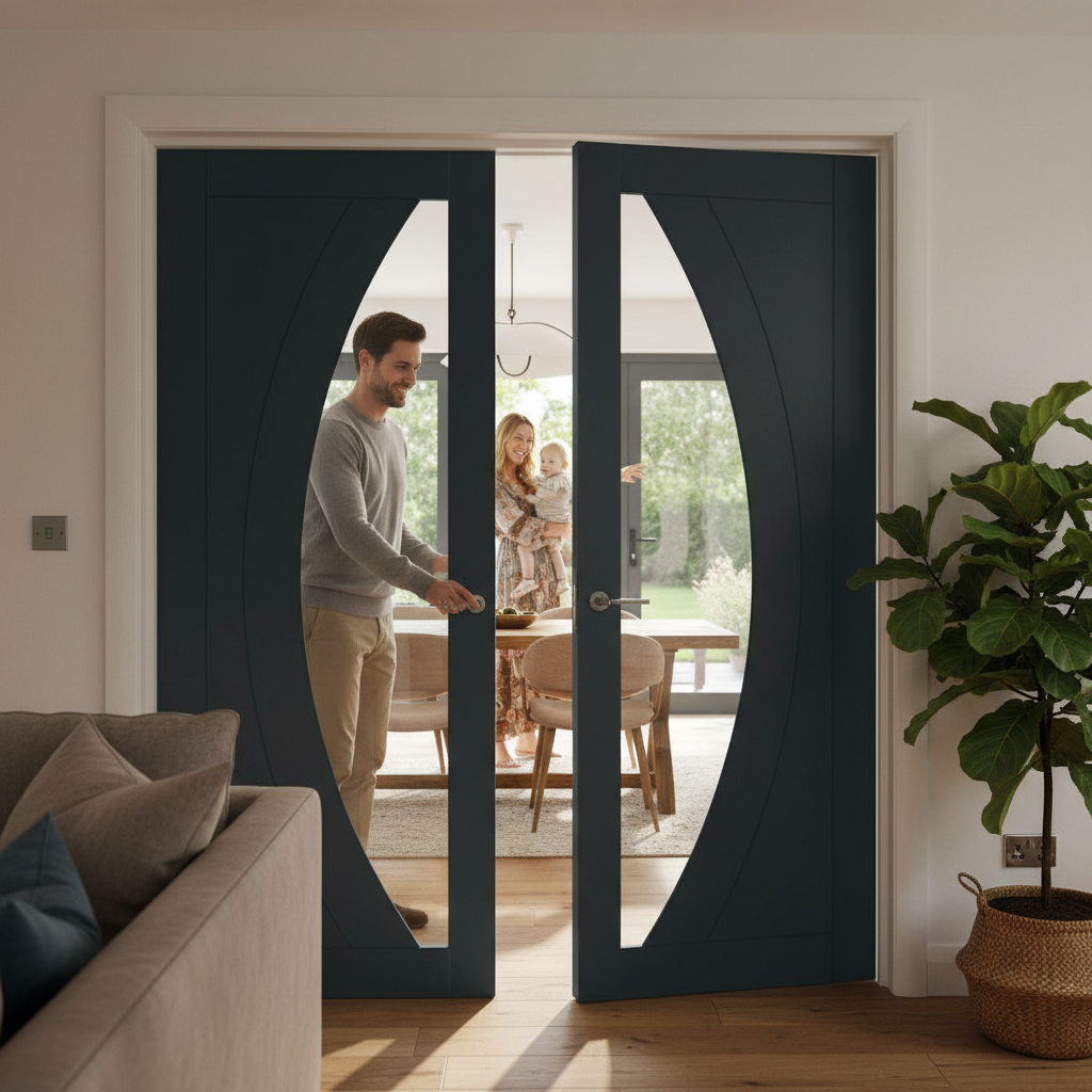 Premium Clear Glazed French Doors with Deep U-Groove Design and Engineered Construction for Strength and Stability