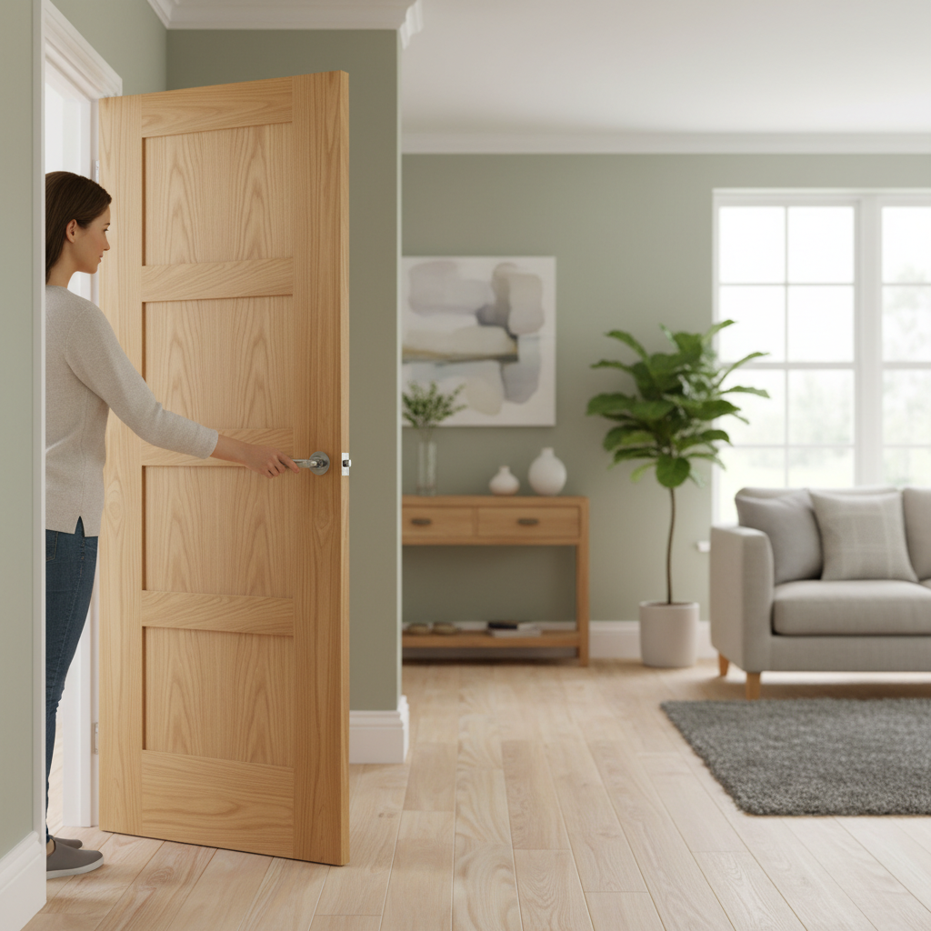 Premium Oak Shaker 4 Panel Prefinished Internal Door with A-Grade Veneer and Engineered Construction for Stability
