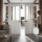 Premium White Flat Panel Internal Door Pair with Clear Tempered Glass and Solid Core Construction