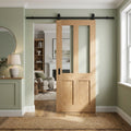 Oak Internal Unfinished Sliding Victorian Shaker 2 Panel 2 Light Clear Glass Door