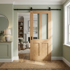 Oak Internal Unfinished Sliding Victorian Shaker 2 Panel 2 Light Clear Glass Door