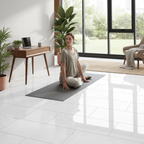 High Gloss Laminate Flooring - White Marble Effect, 8mm Thickness, Water-Resistant with Beveled Edges for Stylish Interiors