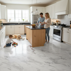 Premium 5mm Embossed Purecoat Rigid Core Vinyl Flooring with White Marble Finish for Modern Interiors