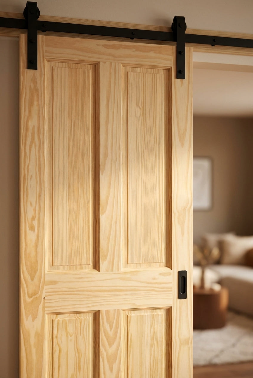 Internal Clear Pine Unfinished 4 Panel Sliding Door - Malton Design - detail view