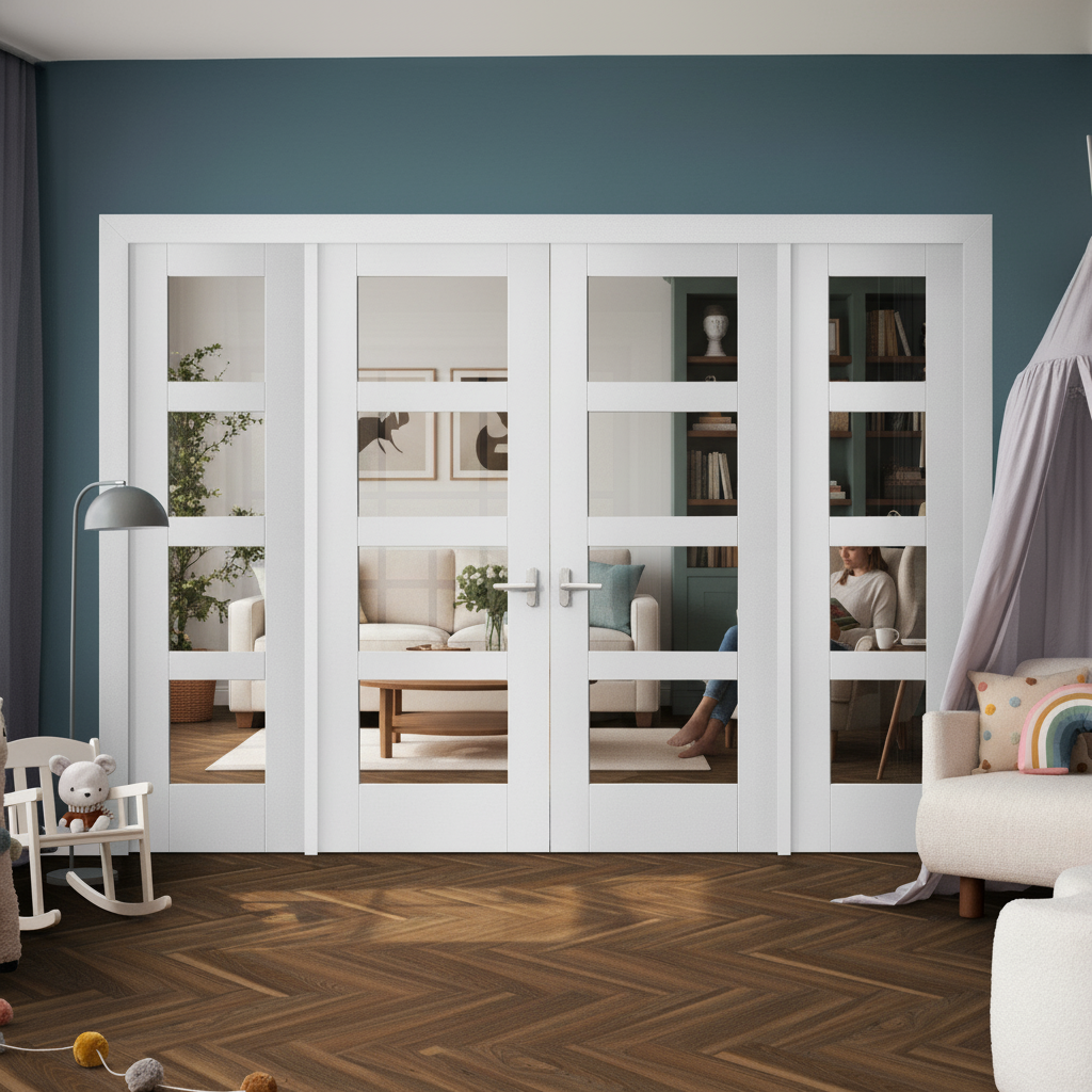 Premium Internal Shaker 4L Clear Glass Sidelight Room Divider Set with White Primed Frame for Elegant Space Division