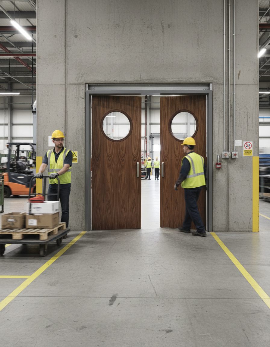 Premium Custom Made Walnut Porthole Fire Door Pair - Certified FD30 & FD60 Sizes Available