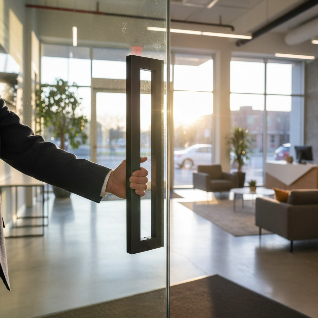 Premium Slimstyle Pull Handle Set with Modern Design and Matt Black Finish for Industrial Doors