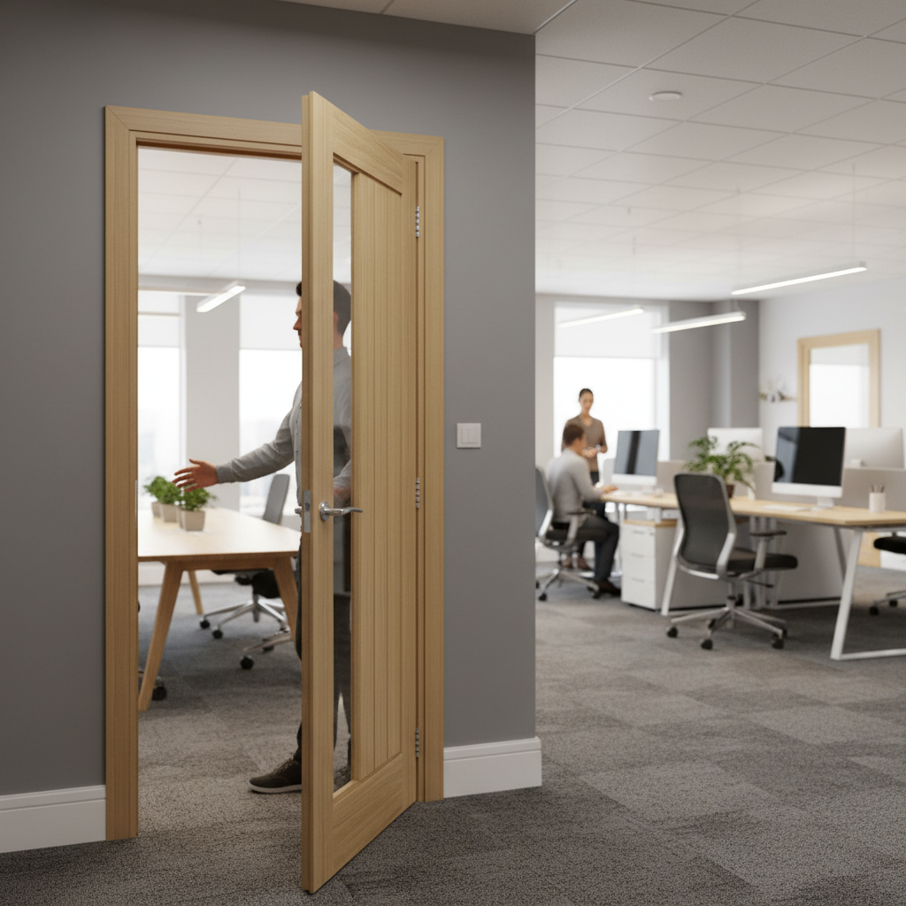 Premium Fully Finished Glazed Oak Fire Door with Clear Glass, Solid Core, and 30-Minute Fire Rating for Modern Homes