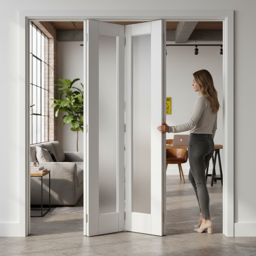 Premium Bifold Door with Solid Pine Core and MDF Faced Panels - High-Quality White Primer Finish for Custom Painting