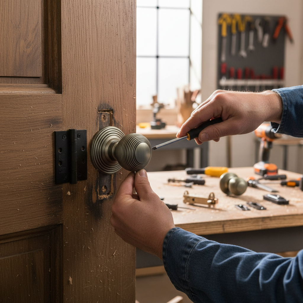 Premium Round Reeded Mortice Fire Door Knob Set with Modern Gun Metal Finish and 10-Year Guarantee
