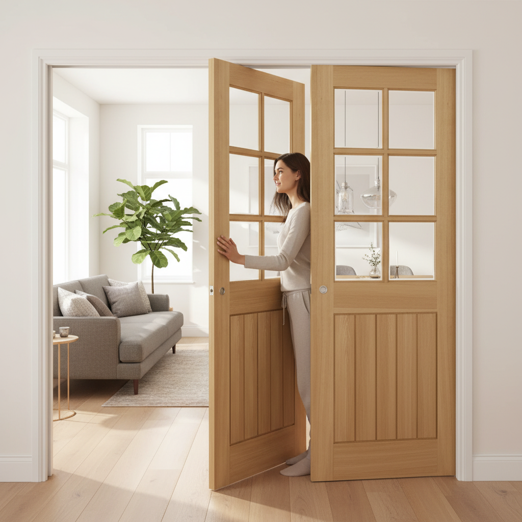 Premium 6 Light Telescopic Pocket Door System with Beveled Glazed Panels for Maximum Natural Light and Space Efficiency
