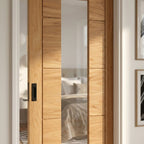 Oak Internal Door Unfinished Clear Glass Framed 100mm Pocket Design - detail view