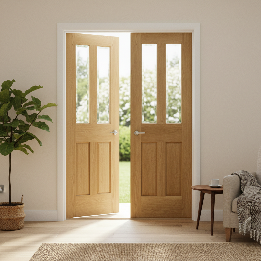 Premium Custom Made Oak French Doors with Clear Glass - Traditional Design for Modern Homes