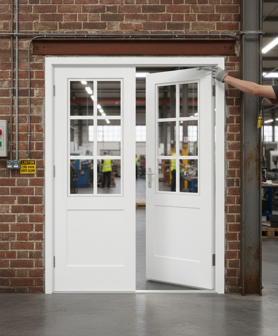 Premium Custom Made White 6 Light Fire Door Pair with 30-Minute Fire Rating and Clear Glass