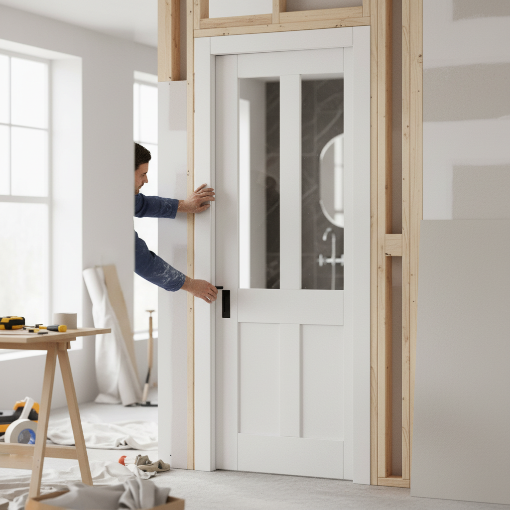 Premium Internal Victorian Pocket Door Set with Clear Glass Panels for Elegant Home Interiors