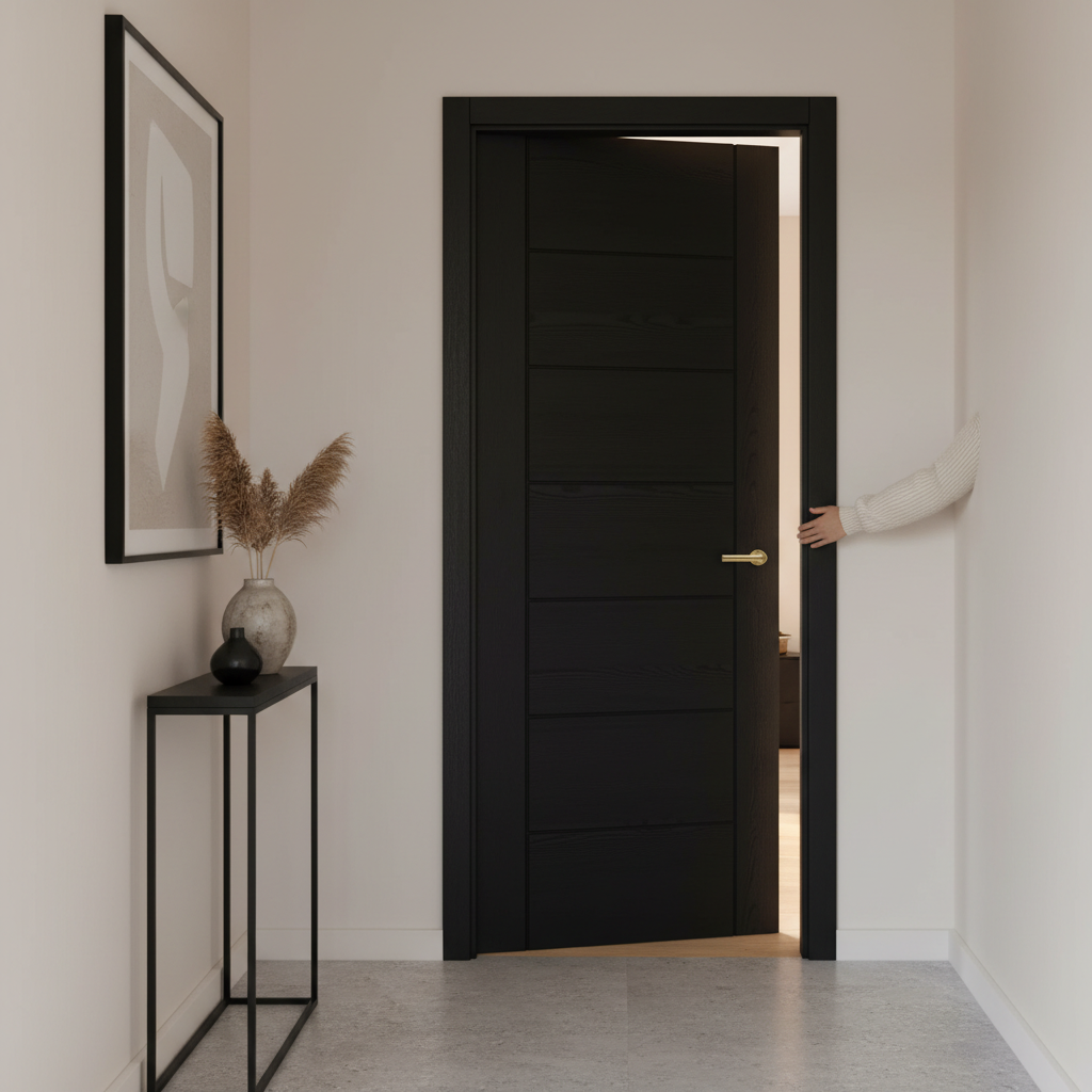 Premium 7 Panel Laminate Door with Sleek Black Finish and Modern Grooves for Home Upgrade