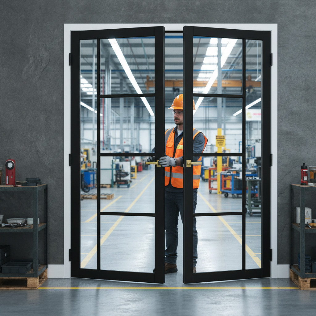 Premium Custom Made Industrial Style Door Pair with Clear Toughened Glass, Solid Core Construction, and 10-Year Warranty