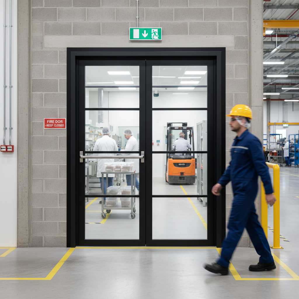 Premium Extra Slim Industrial Style 4L Offset Fire Door Pair with 30 Minutes Fire Rating and Custom Size Options