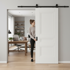 White Internal Primed Elegance Henley Sliding Door with Black Steel Track for Contemporary Home Design - Image 2