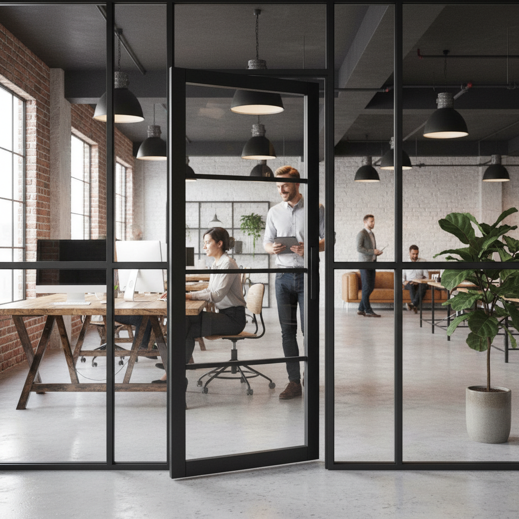 Fully Finished Internal Door with 4 Clear Glass Panels - Jet Black Finish for Modern Industrial Style - Image 2