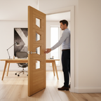 Premium Clear Glazed Internal Door with Geometric Design and Oak Finish - High-Quality Professional Grade for Industrial and Commercial Applications