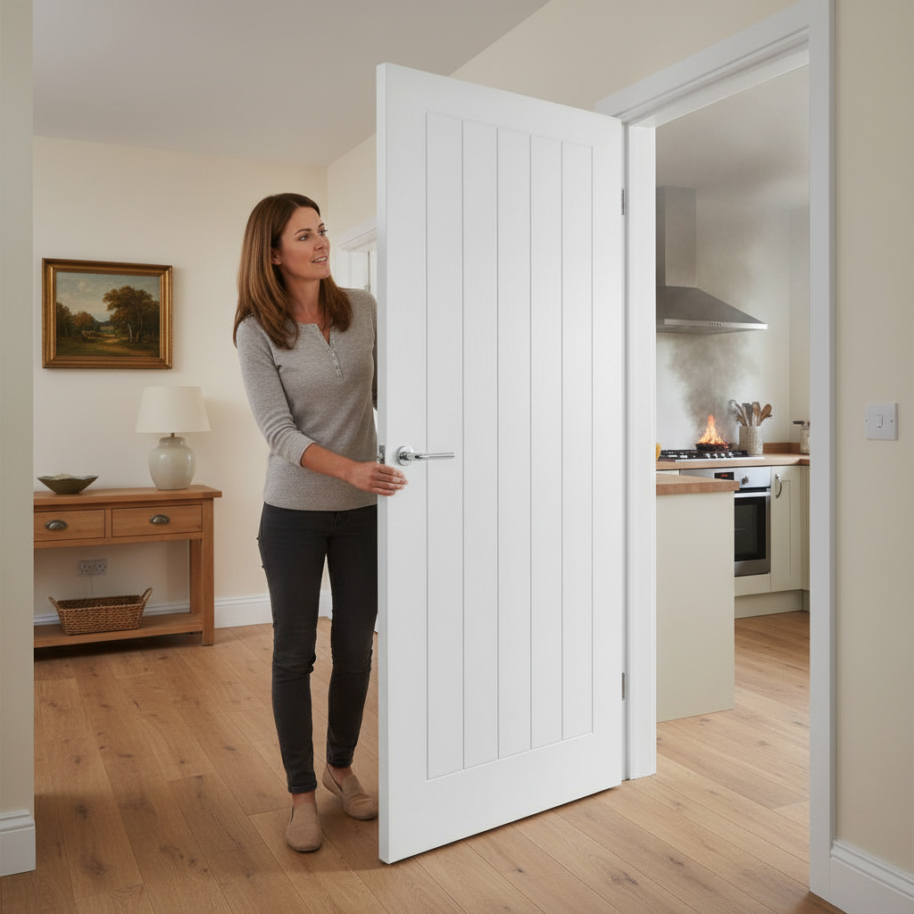 Premium Cottage White Primed FD30 Fire Door with Smooth Finish and Ladder Style Grooves for 30 Minutes Fire Safety