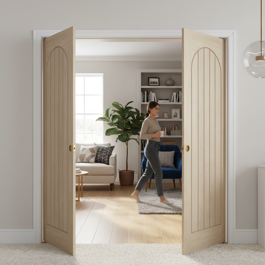 Premium Arched Square Top Double Pocket Door System with Adjustable Frame for Smooth Operation