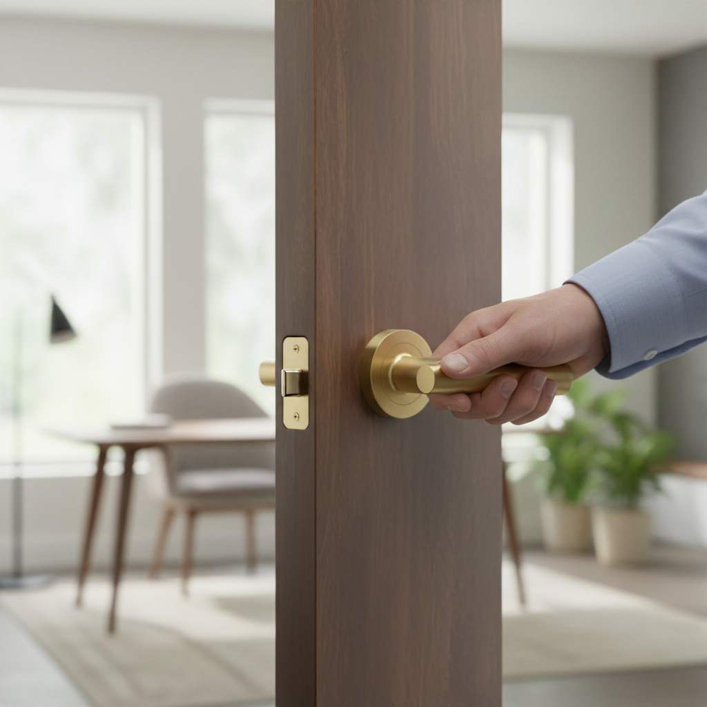 Premium Modern Door Handle Set with Round Rose, 10mm Depth, 126mm Length and 10-Year Guarantee