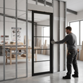 Premium Industrial Pocket Door Set with Clear Glass Panel - Adjustable for Wall Sizes and Smooth Track System