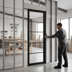 Premium Industrial Pocket Door Set with Clear Glass Panel - Adjustable for Wall Sizes and Smooth Track System