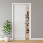 Premium 4 Panel White Pocket Door Set with Galvanized Steel Frame and Adjustable Jambs for Smooth Operation