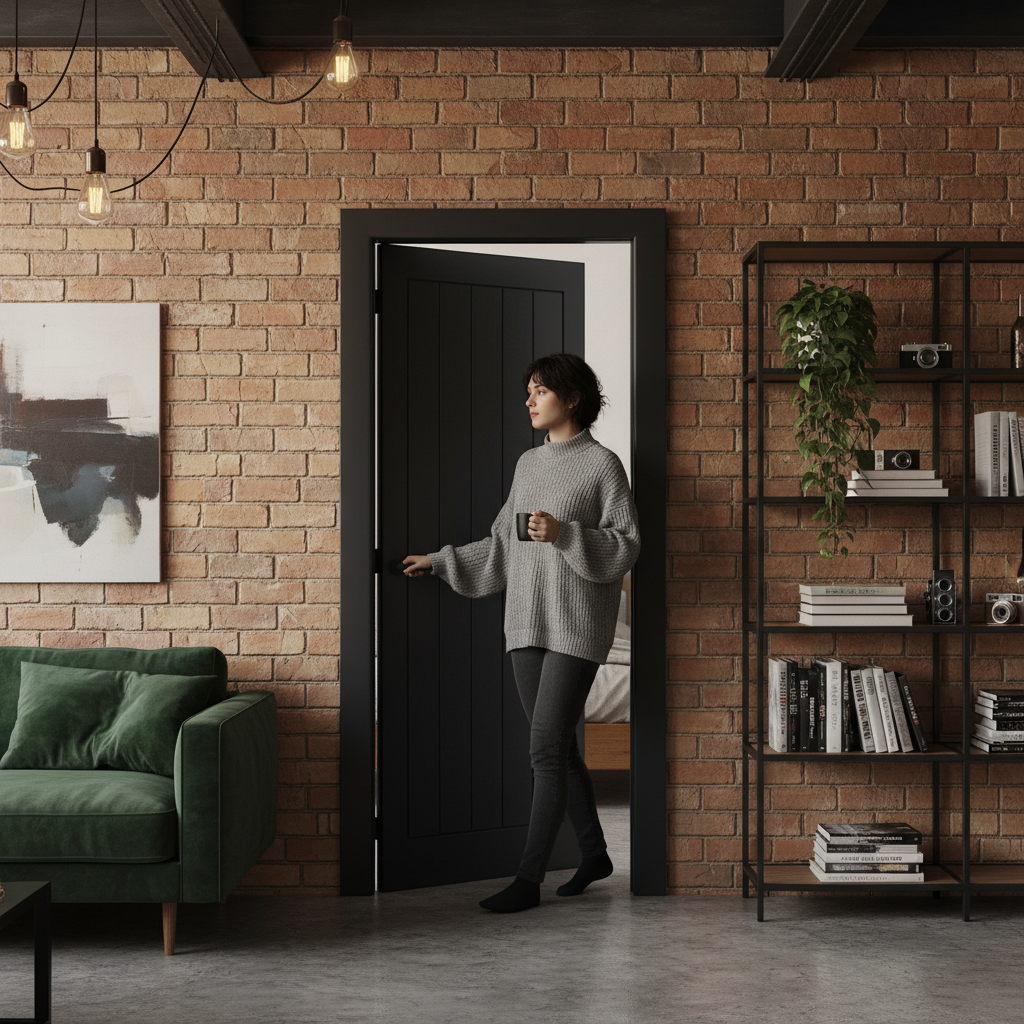 Premium Cottage Black Fire Door - Stylish, Grained Appearance with 30 Minutes Fire Rating and Semi-Solid Core