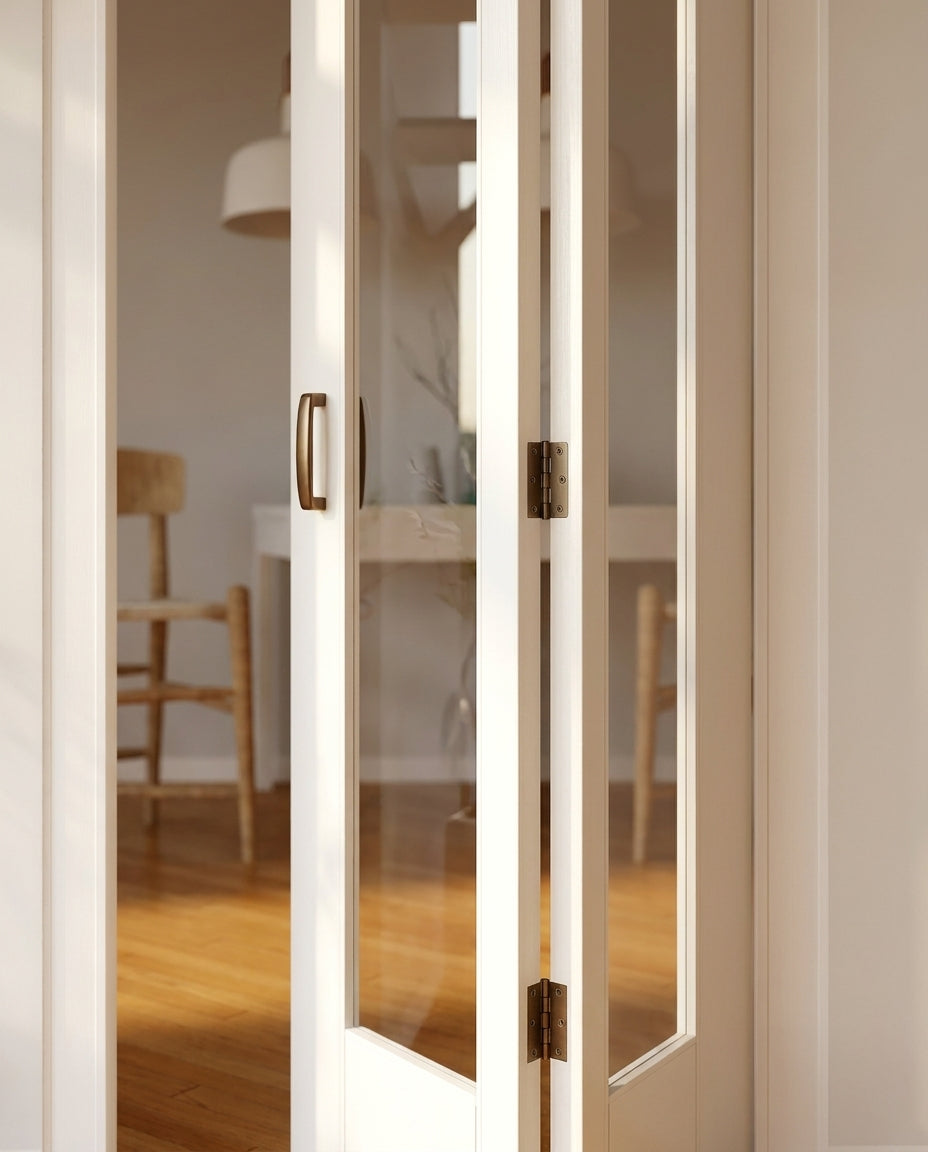 Internal White Bifold Door with Primed Finish and Clear Glass Pattern 10 - detail view