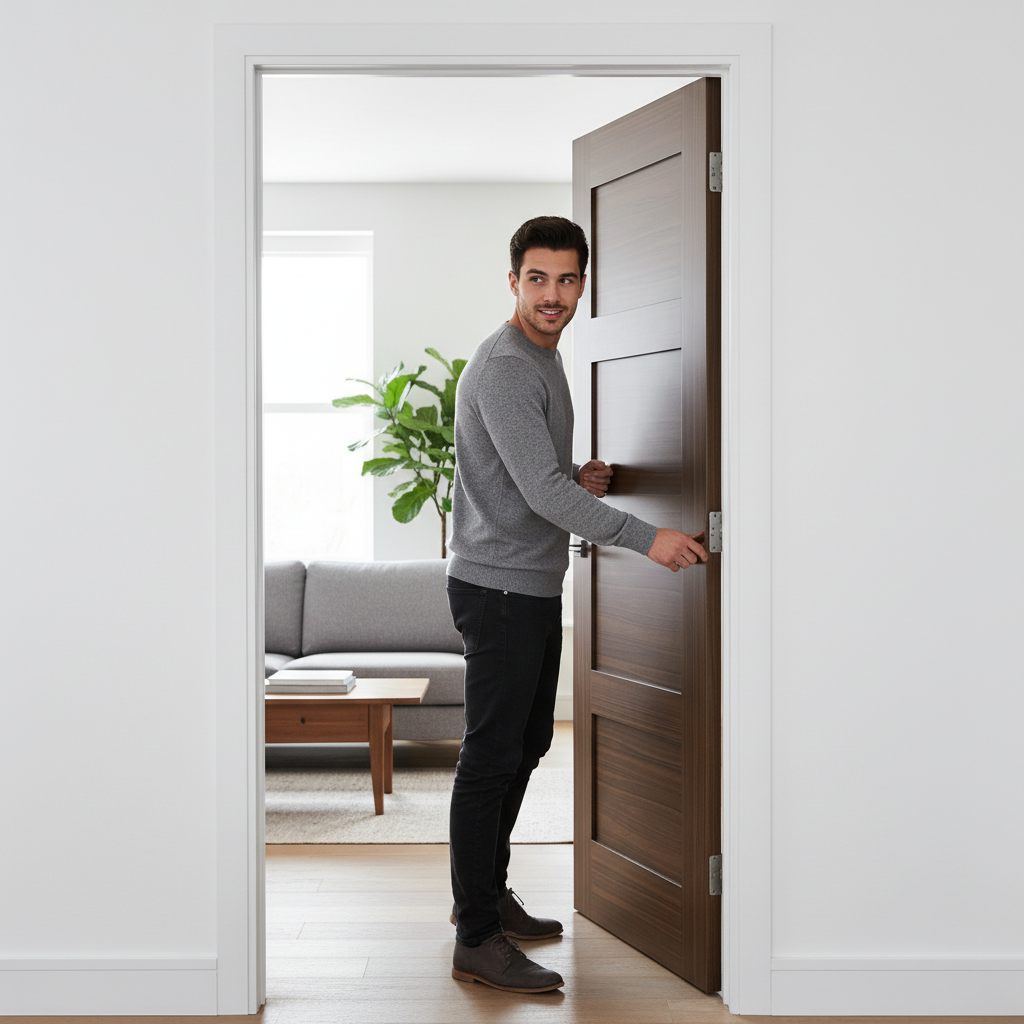 Premium Fire Rated Walnut Shaker Door with Solid Core Design and Contemporary Flat Panels