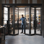 Premium Industrial Style Folding Doors with Clear Glass - 6 Door Configurations, Slim Profile Frames and Top-Hung System