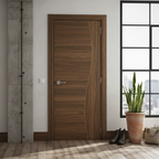 Premium Contemporary Walnut Fire Door with Solid Core and Crown Cut Veneers, Fully Finished and FSC Certified