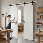 Premium Double Sliding Door System with White Pelmet and Braced Cottage Doors for Easy Installation